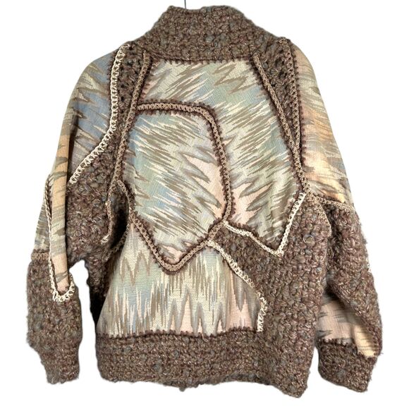 Norma Canada Wool Mohair Vintage Patchwork Chunky Yarn Zip Jacket Small NEW - Picture 6 of 9